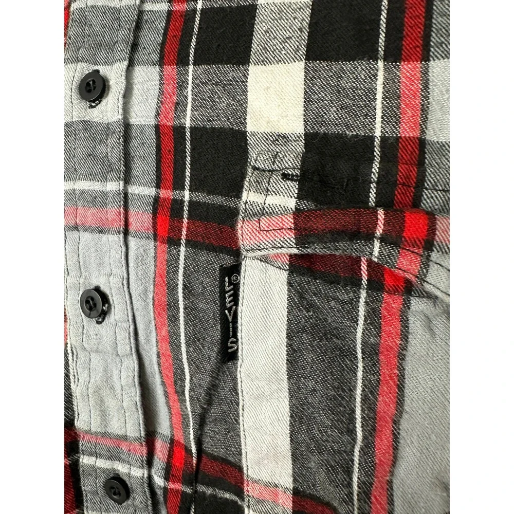 Vintage Levi's Better Clothes Plaid Flannel Shirt Mens Large Gray‎ Red Button Up
